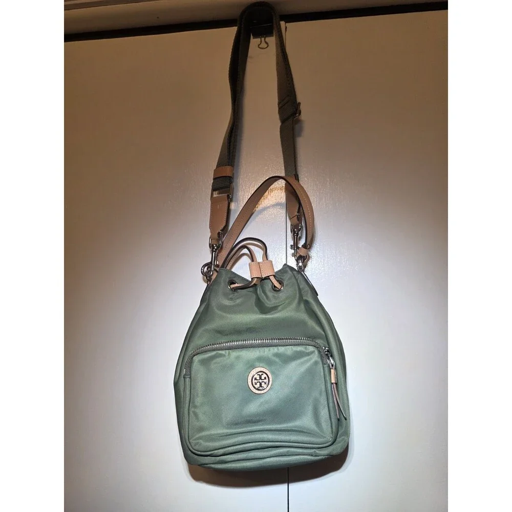 Tory Burch Virginia Nylon Bucket Crossbody Bag Palm Leaf GB41